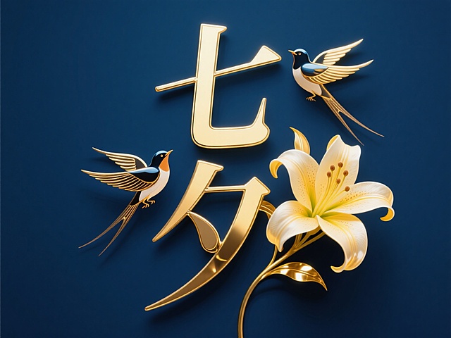 七夕金属字配喜鹊百合，深蓝背景超浪漫💙