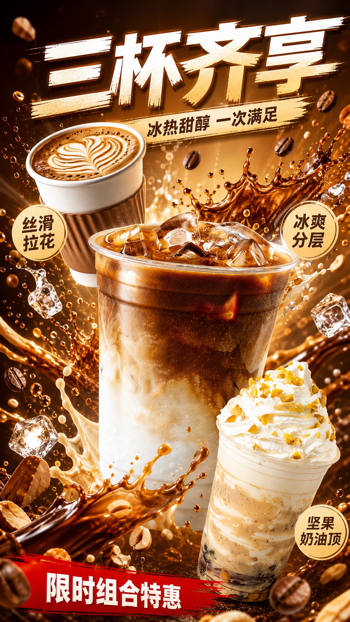 食材爆发型咖啡饮品海报，竖版9:16，写实商业摄影风格，强食欲… - 图片创意预览