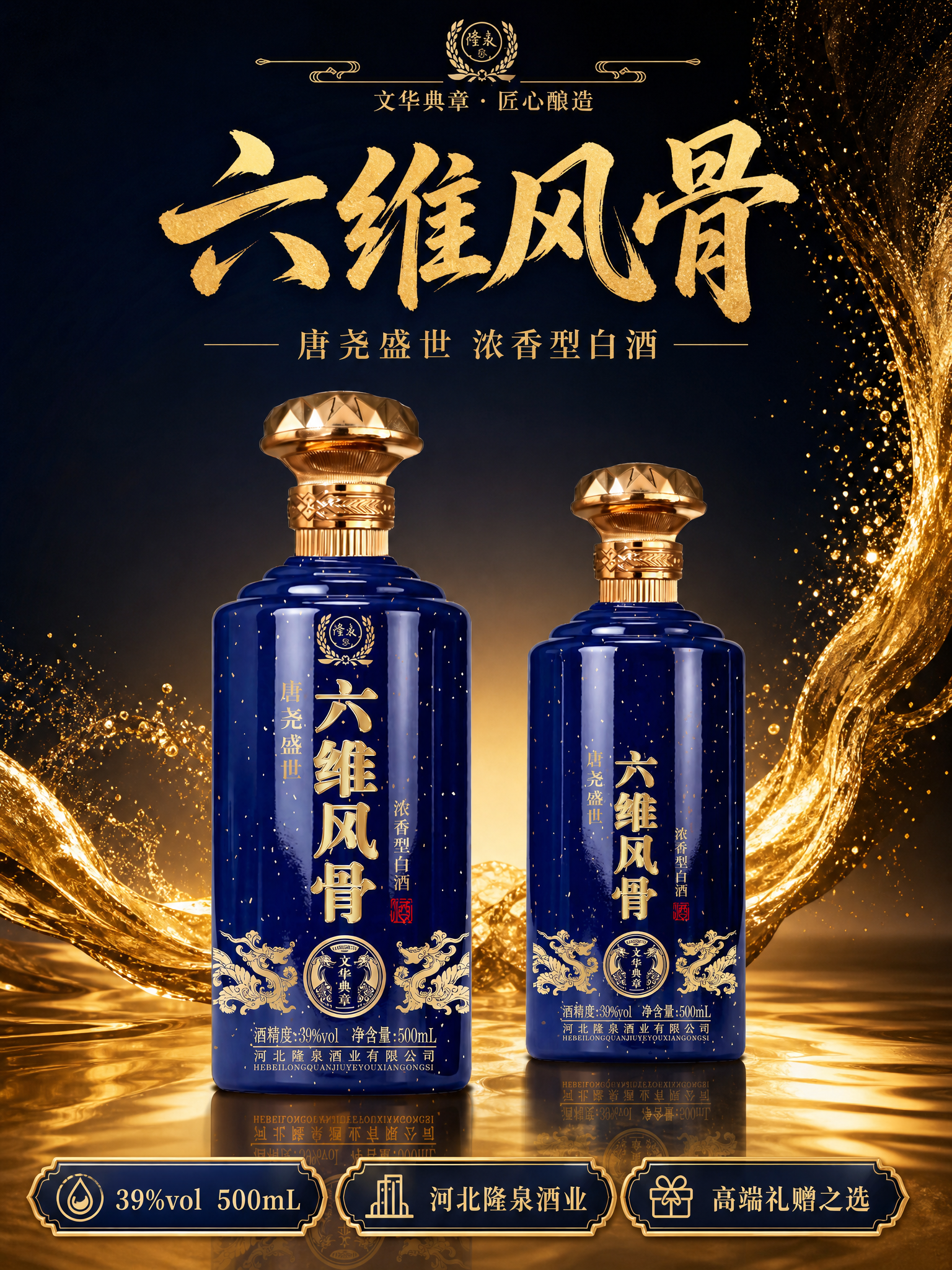 高端白酒电商海报，淘宝/天猫平台，竖版3:4比例。参考图同款深… - 图片创意预览
