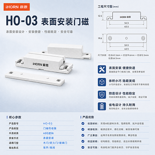 将图片左上角的LOGO替换为iHORN豪恩品牌LOGO（橙红色底白色文字，iHORN英文+豪恩中文），保持LOGO位置在左上角安全区，大小比例合适，不遮挡产品主体。其余画面内容、产品外观、参数文字、排版布局、背景风格全部保持不变，严格保持原图的产品外观、结构、颜色、所有文字内容和版式。