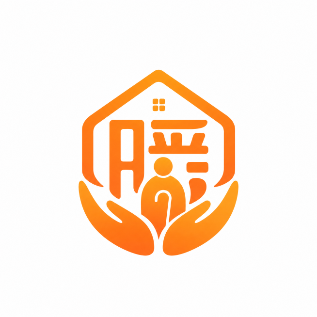 logo设计，暖字几何化抽象延伸，双手环抱老人的极简符号，整体橙色渐变，居家护理服务主题，简洁专业温暖，极简风格预览效果