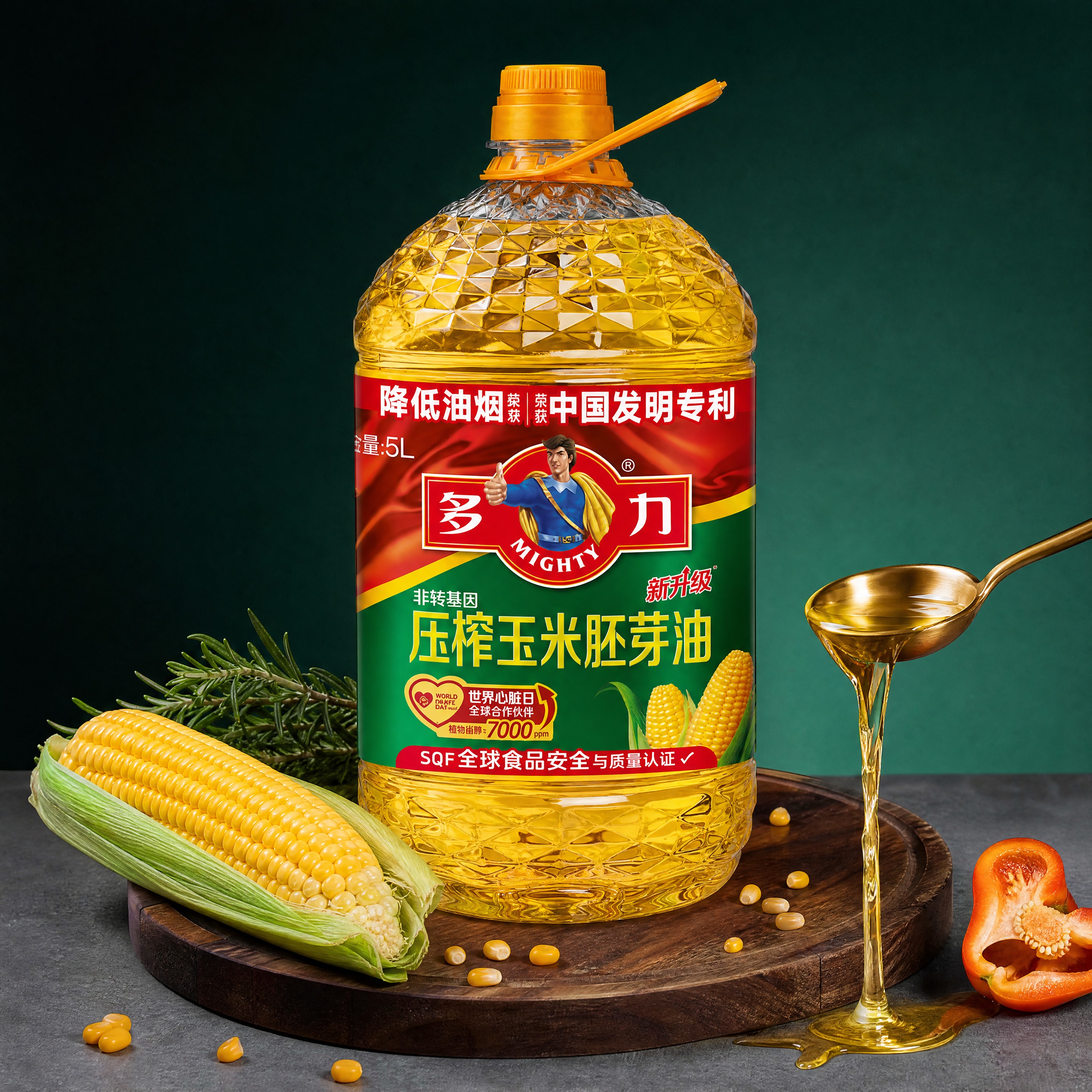 超写实食品商业摄影。 主体：5L装玉米油桶严格参照上传产品图，… - 图片创意预览