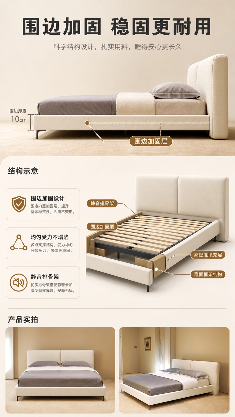 [商品] 使用【图1】米白色意式极简软包床；保留床头双块软包造… - 图片创意预览
