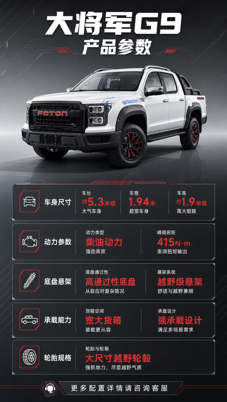 [商品] 使用【图1】白色福田大将军G9皮卡；保留车身结构、F… - 图片创意预览