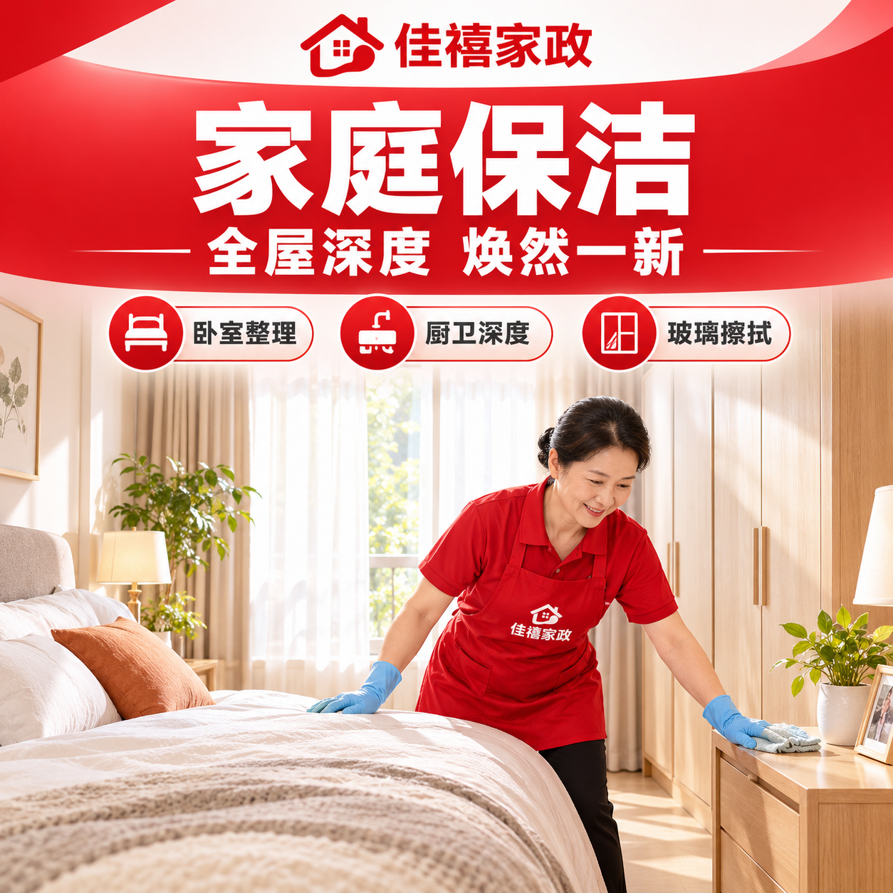 [主图-6] 家庭保洁服务主题图，佳禧家政品牌。 [统一基调]… - 图片创意预览