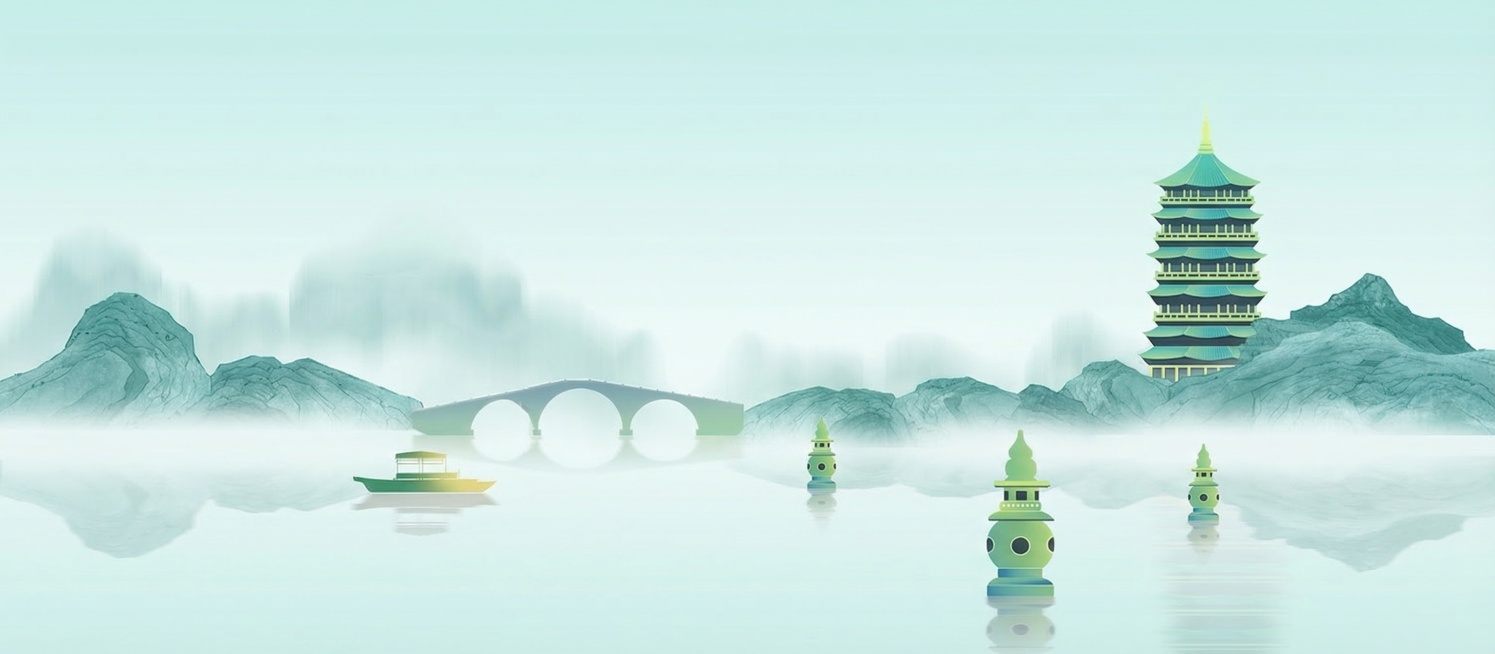 去掉图片右侧的柳叶树枝，保持其他内容和整体国风淡彩西湖景观风格不变预览效果