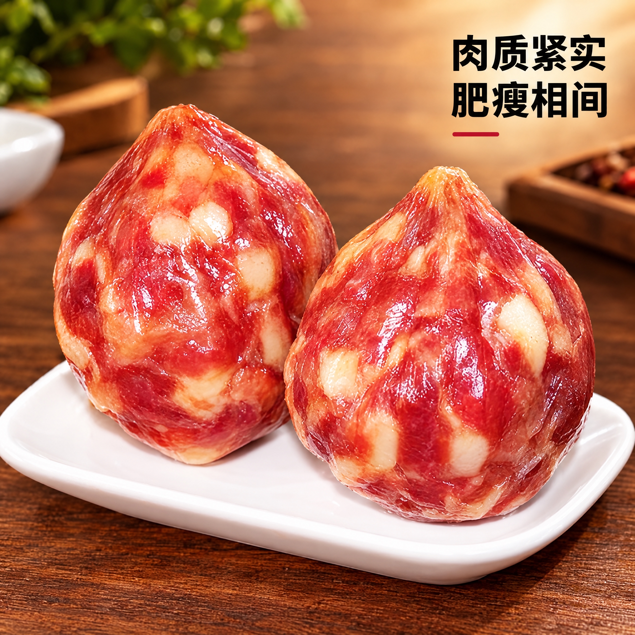 香肚电商详情图，1:1正方形构图，香肚产品占据画面大面积，保持… - 图片创意预览