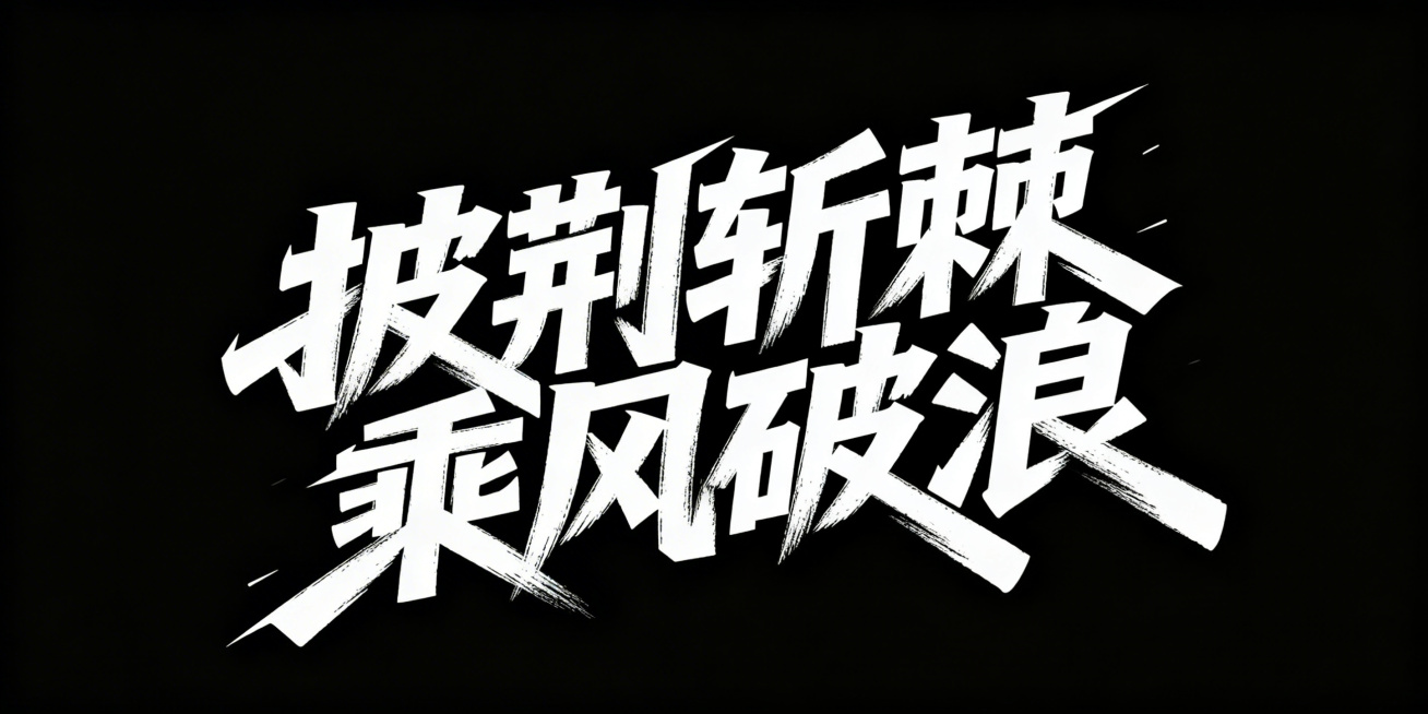 披荆斩棘 乘风破浪，以上生成时尚字体设计，动感，笔画粗一些，黑白稿，有设计感高，高级感预览效果