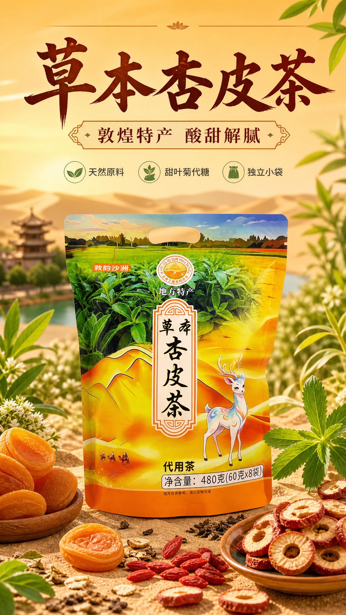 [商品] 使用【图3】草本杏皮茶外袋包装正面图；保留包装袋整体… - 图片创意预览
