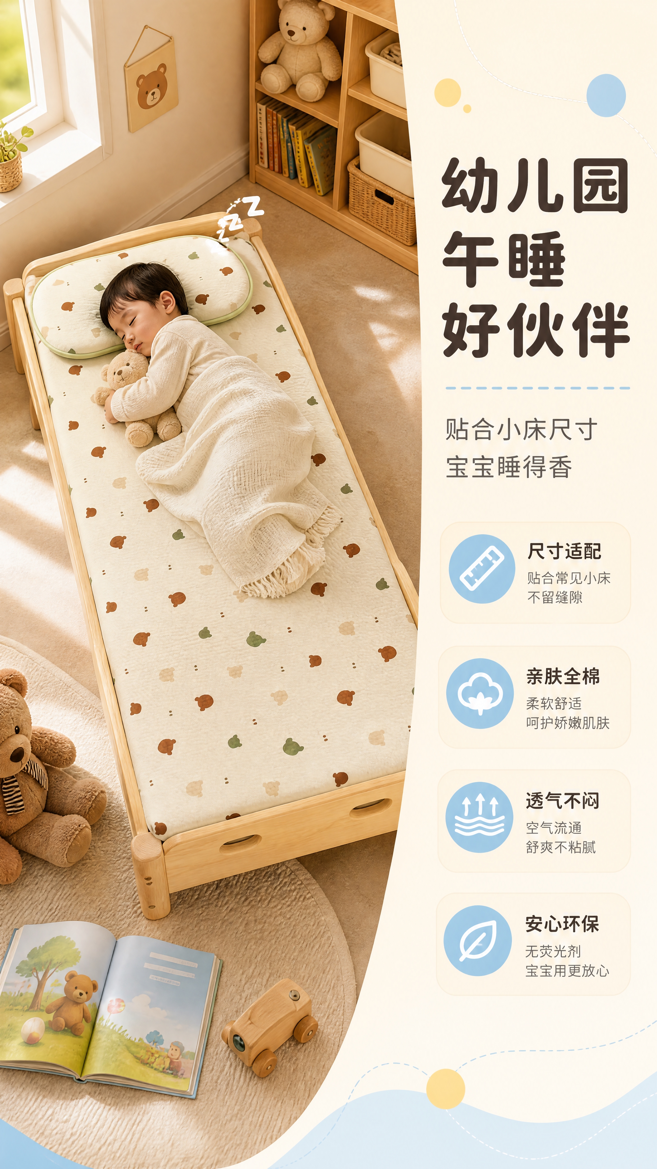 [商品] 使用【图2】米白底棕绿小恐龙图案儿童床垫，保留床垫尺… - 图片创意预览