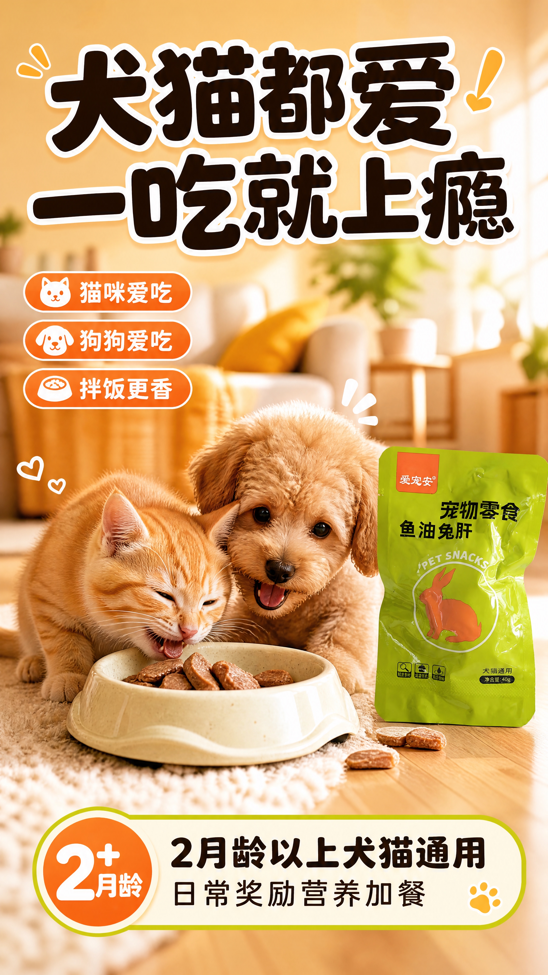 [商品] 使用【图1】爱宠安鱼油兔肝宠物零食绿色包装袋正面；保… - 图片创意预览