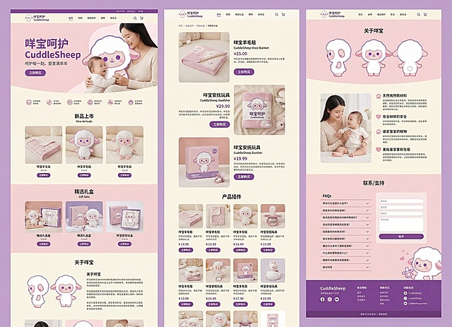 生成咩宝呵护CuddleSheep的母婴品牌网页全套设计