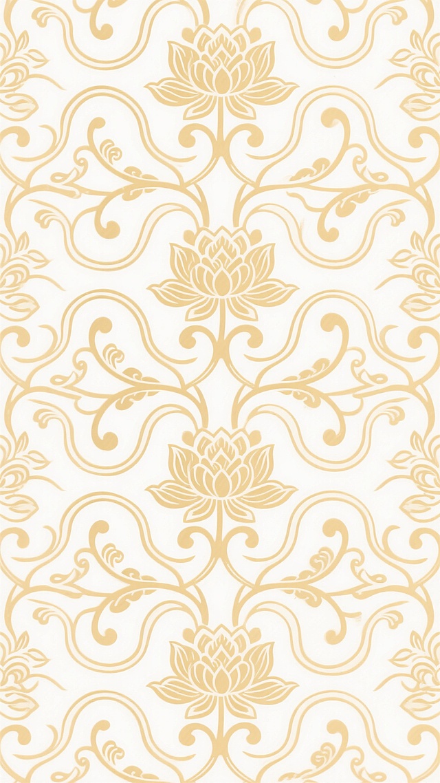 中式传统风格纹样，以流畅细腻的金色线条勾勒，主体为变体缠枝莲纹与回形纹交织，辅以如意云纹点缀，形成连续无缝的对称式底纹图案，线条圆润饱满，纹饰疏密有致，整体呈现典雅庄重的古典美感，白色背景凸显金色纹样的精致轮廓，传统吉祥寓意与现代设计感兼具。