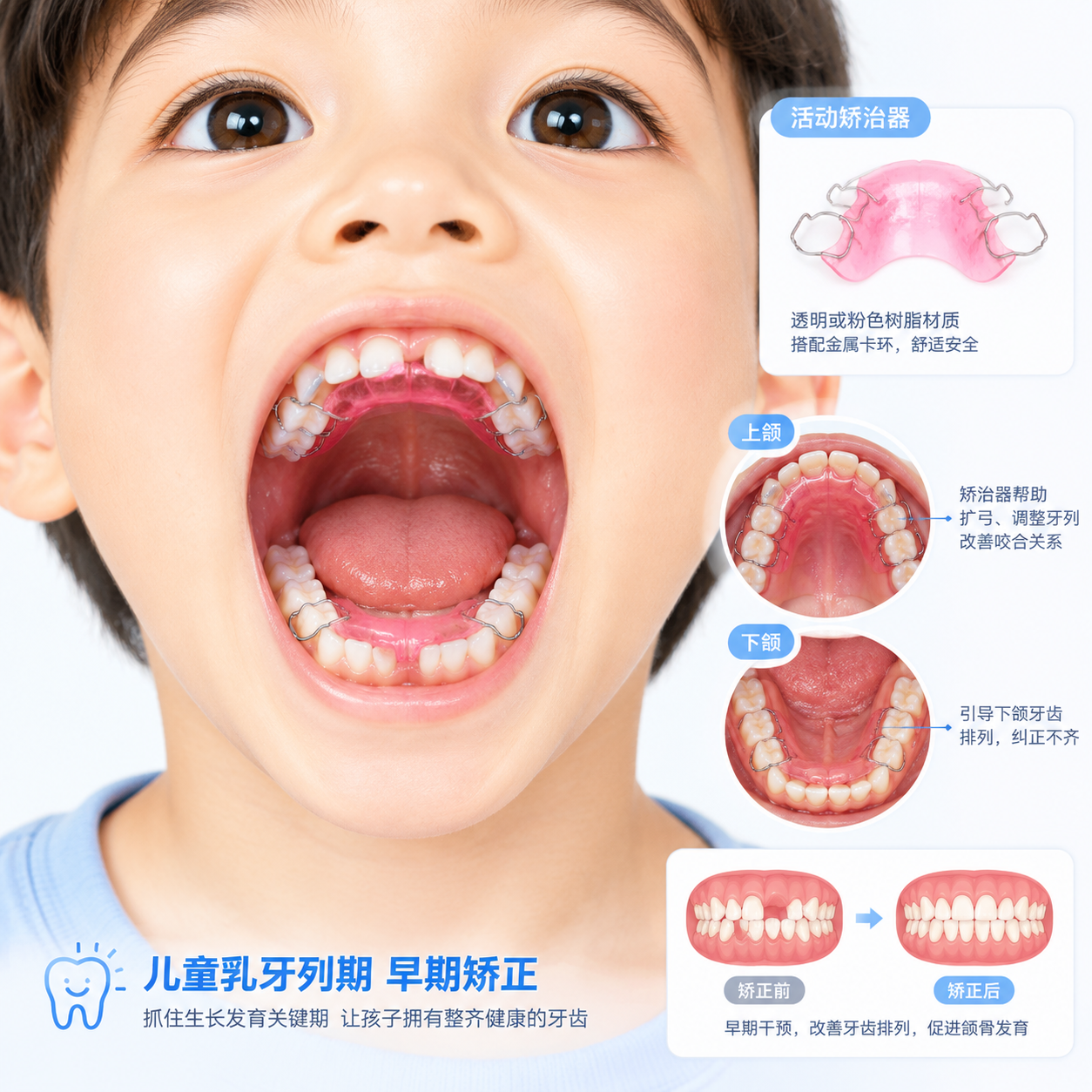 儿童口腔早期矫正医学示意图，参考图中儿童张嘴露牙的口腔视角，展… - 图片创意预览
