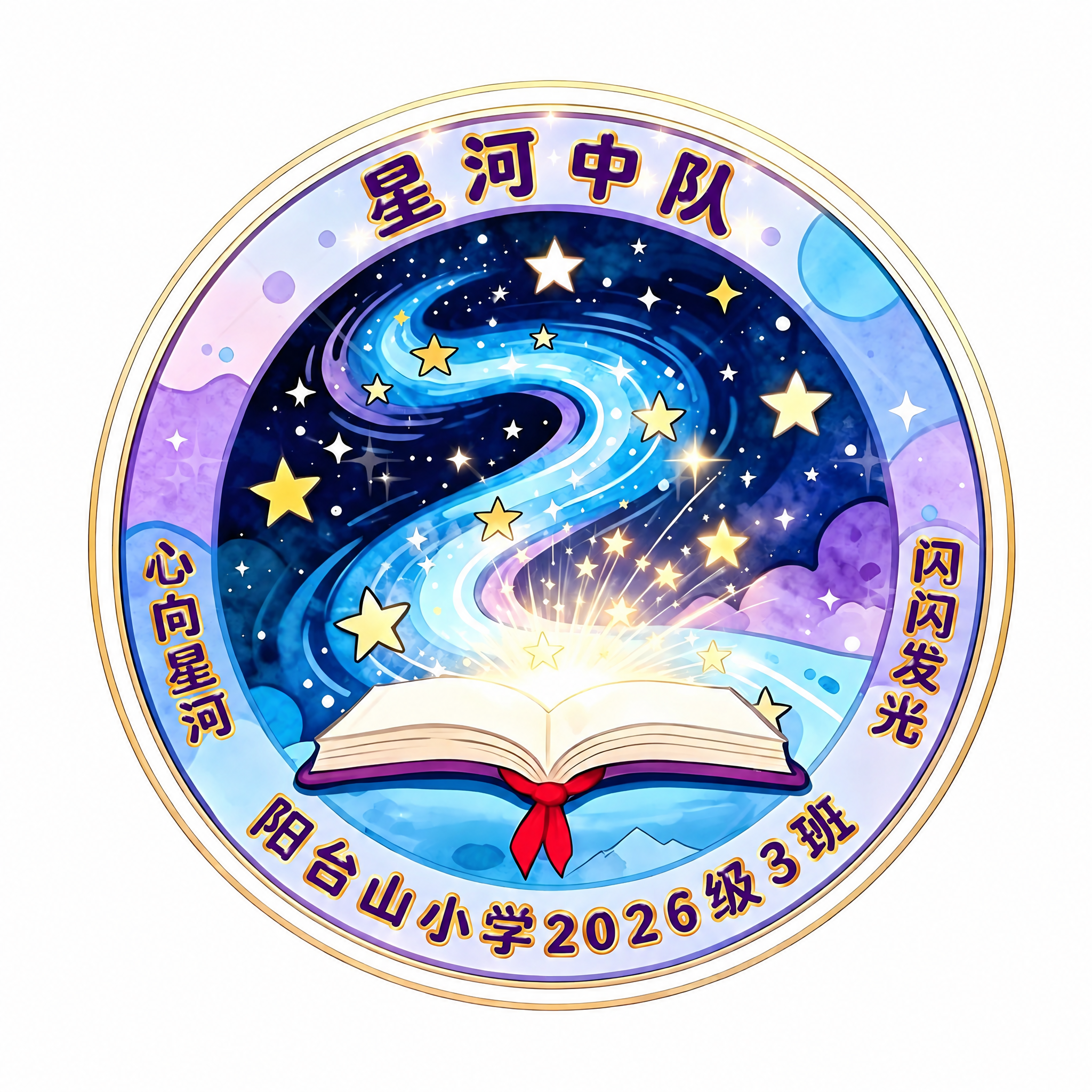 将图中所有白色文字（星河中队、心向星河、闪闪发光、阳台山小学2… - 图片创意预览