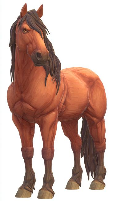 A well-built adult horse, with a clearly defined head, erect ears, bright and lively eyes, a long an预览效果