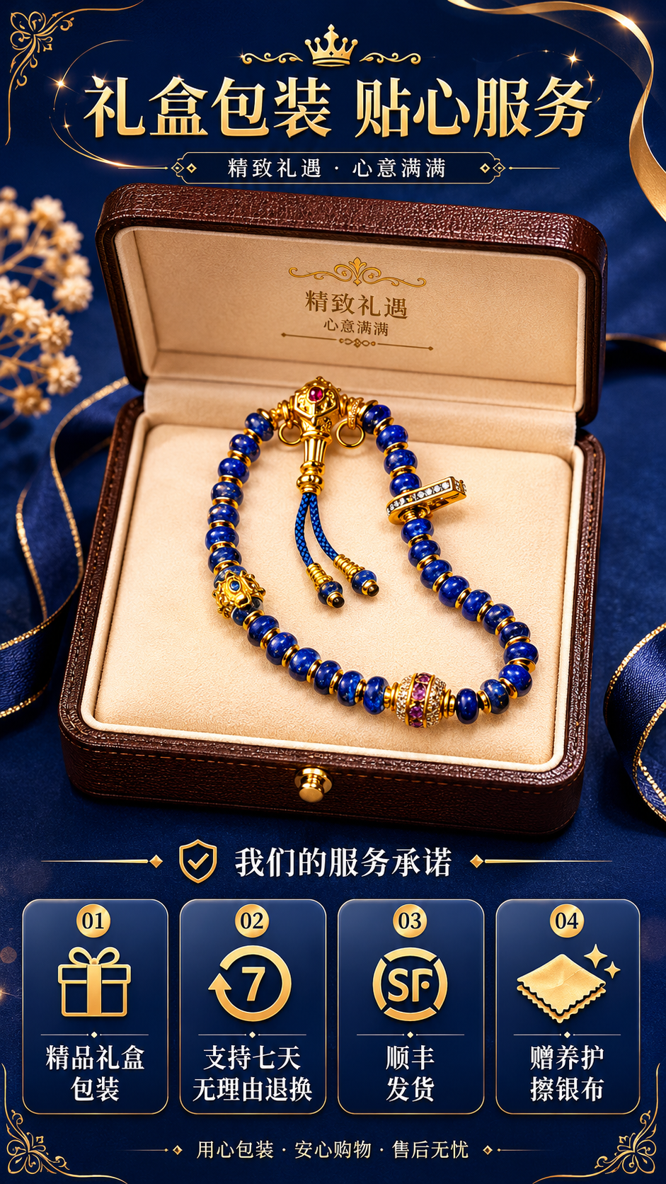 [第8屏] 礼盒展示与服务承诺。本屏使用【图1】作为商品主体。… - 图片创意预览