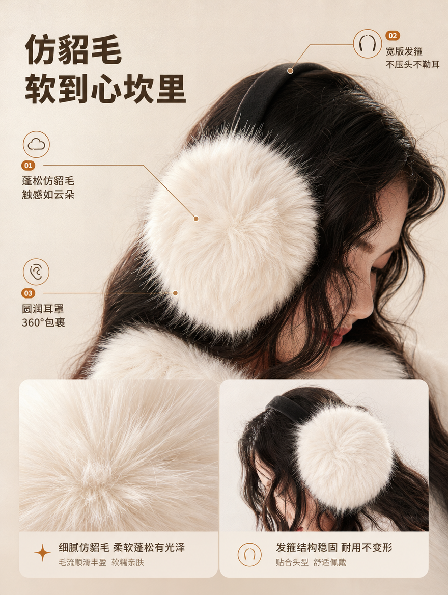 [商品] 使用【图6】奶白色仿貂毛耳罩侧面特写、【图10】奶白… - 图片创意预览