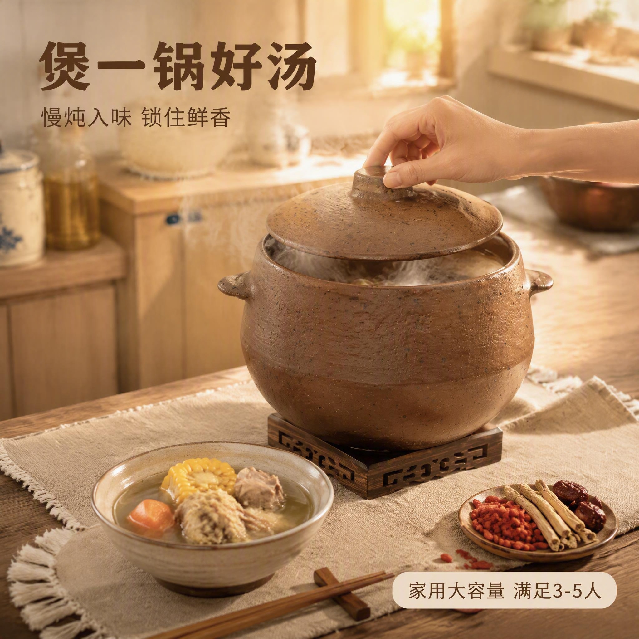 [主图-4] 手工粗陶砂锅厨房使用场景图 煲汤炖肉真实场景 [… - 图片创意预览