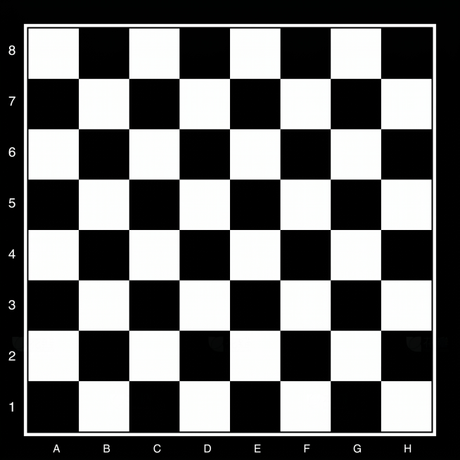 A clean 8x8 international chessboard, black and white alternating squares, numbers 8 to 1 on the lef预览效果