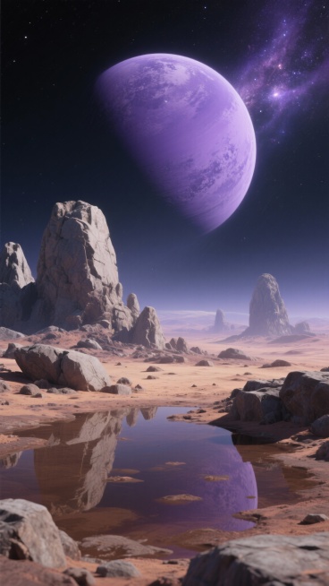 生成15张星球科幻高清图的生成。呈现不同色彩搭配、地貌特征的外星星球场景，包含巨型星球、山地水域、星空等元素。预览效果