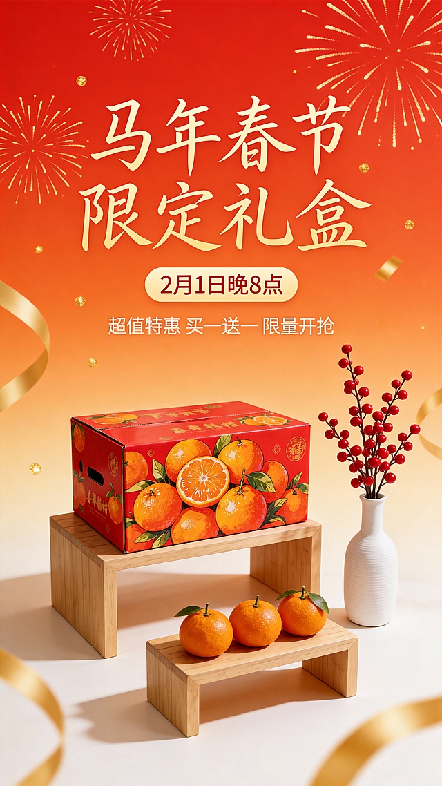 砂糖桔春节礼盒年货节商品海报电商