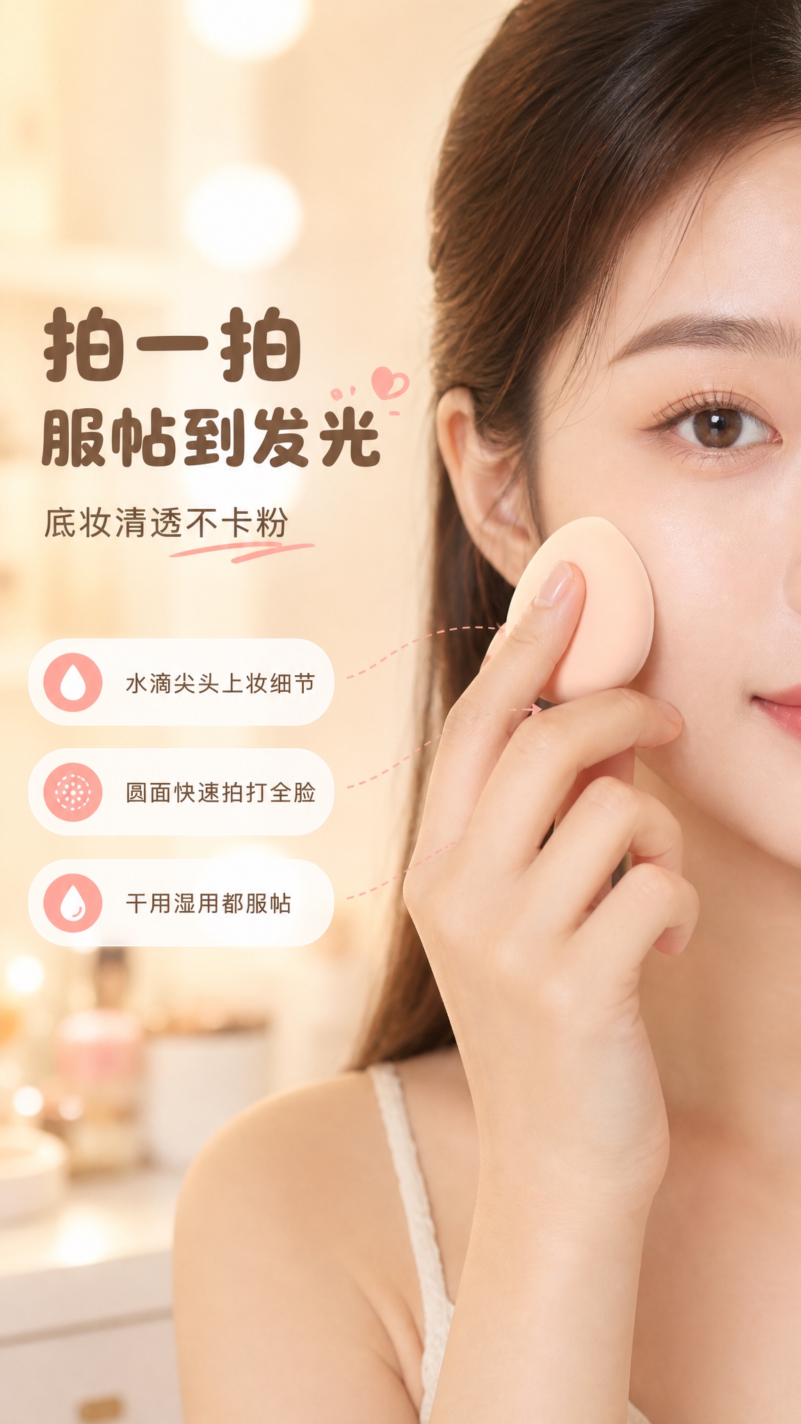 [商品] 使用【图2】裸粉色水滴粉扑，保留形状、厚度和材质质感… - 图片创意预览