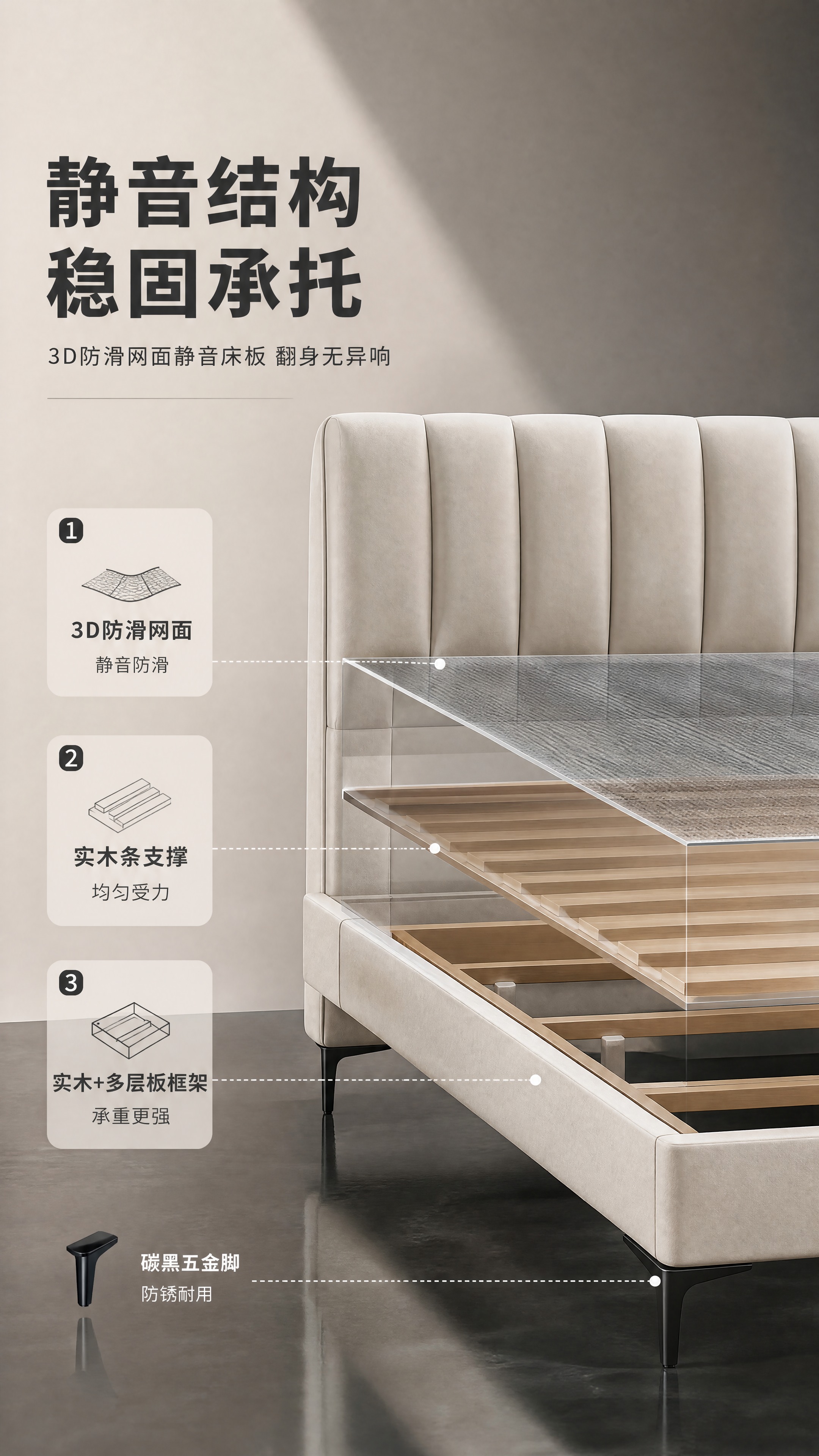 [商品] 使用【图1】意式极简软包床（7602浅米白色床头款）… - 图片创意预览