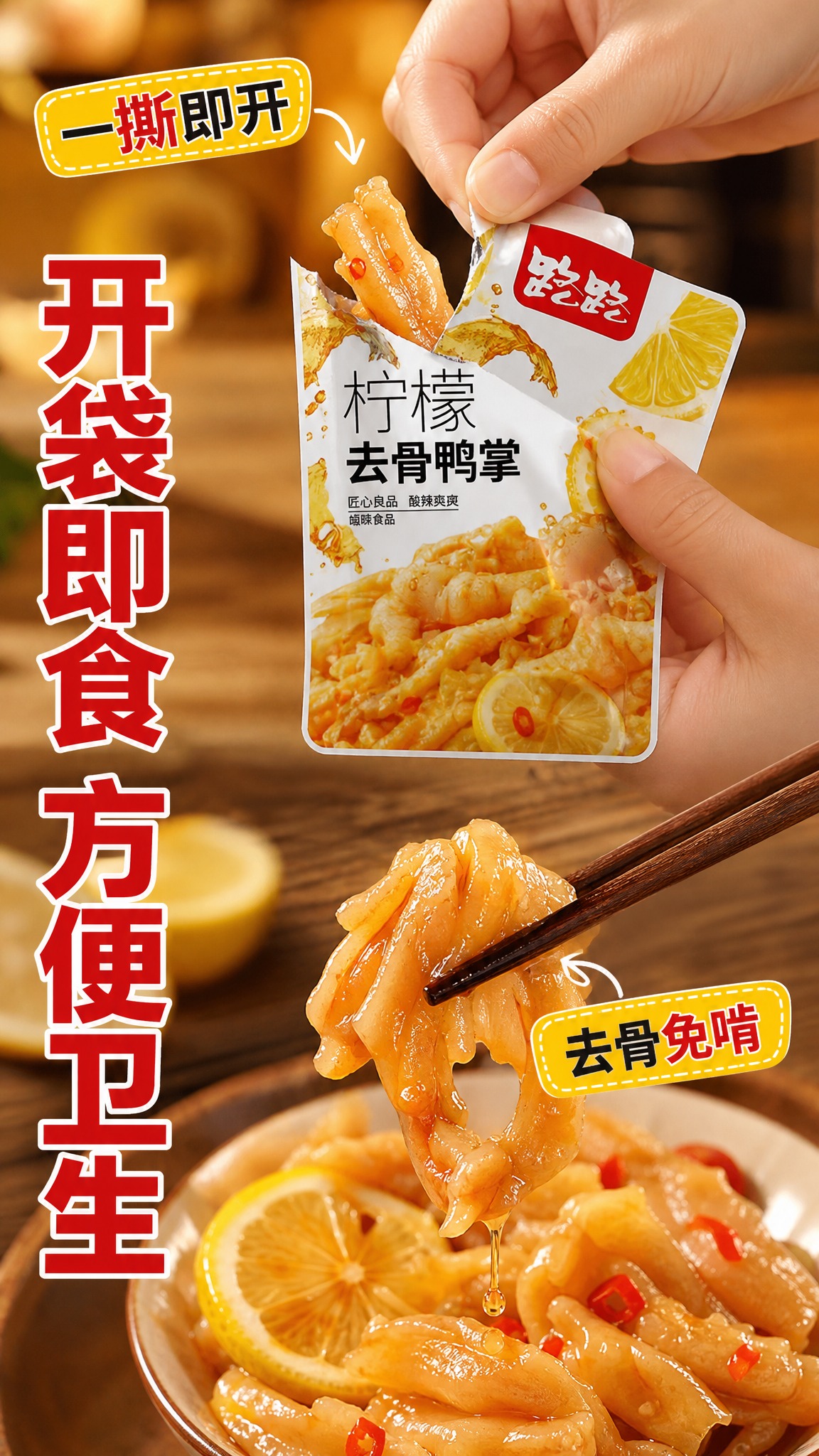 [详情-5] 主题：手部取食动作 撕开包装 夹取鸭掌 真实食用… - 图片创意预览