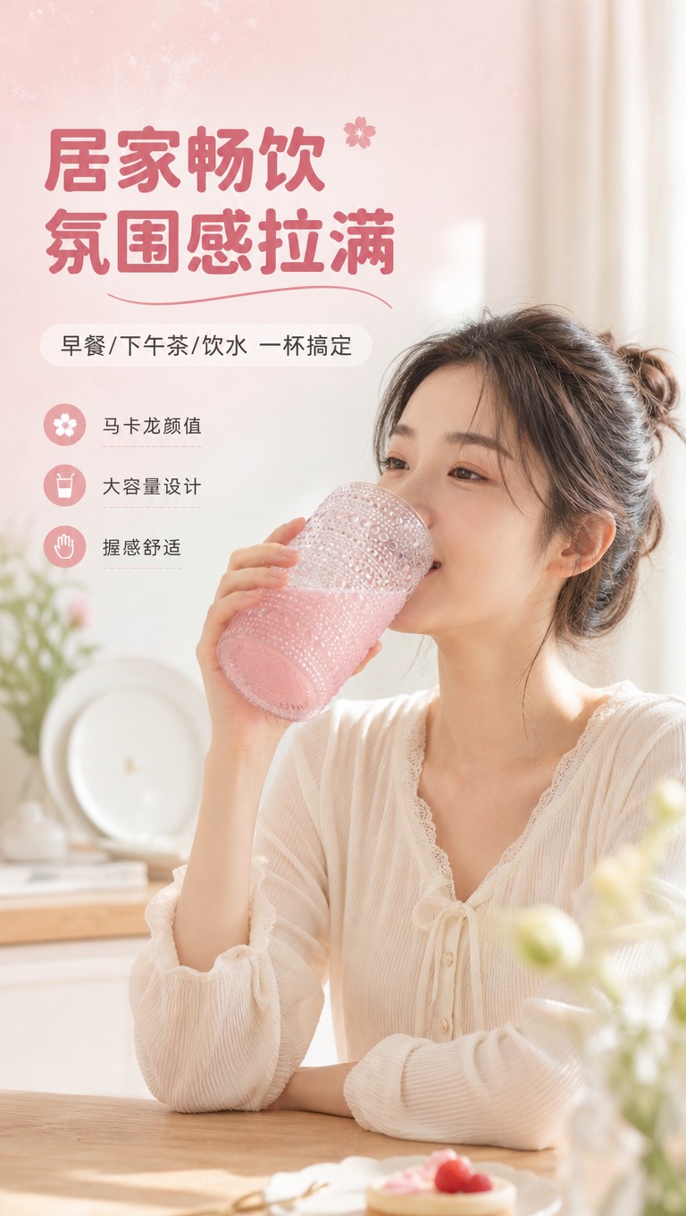 [商品] 使用【图1】粉色珠点浮雕玻璃杯；保留珠点浮雕纹理、粉… - 图片创意预览