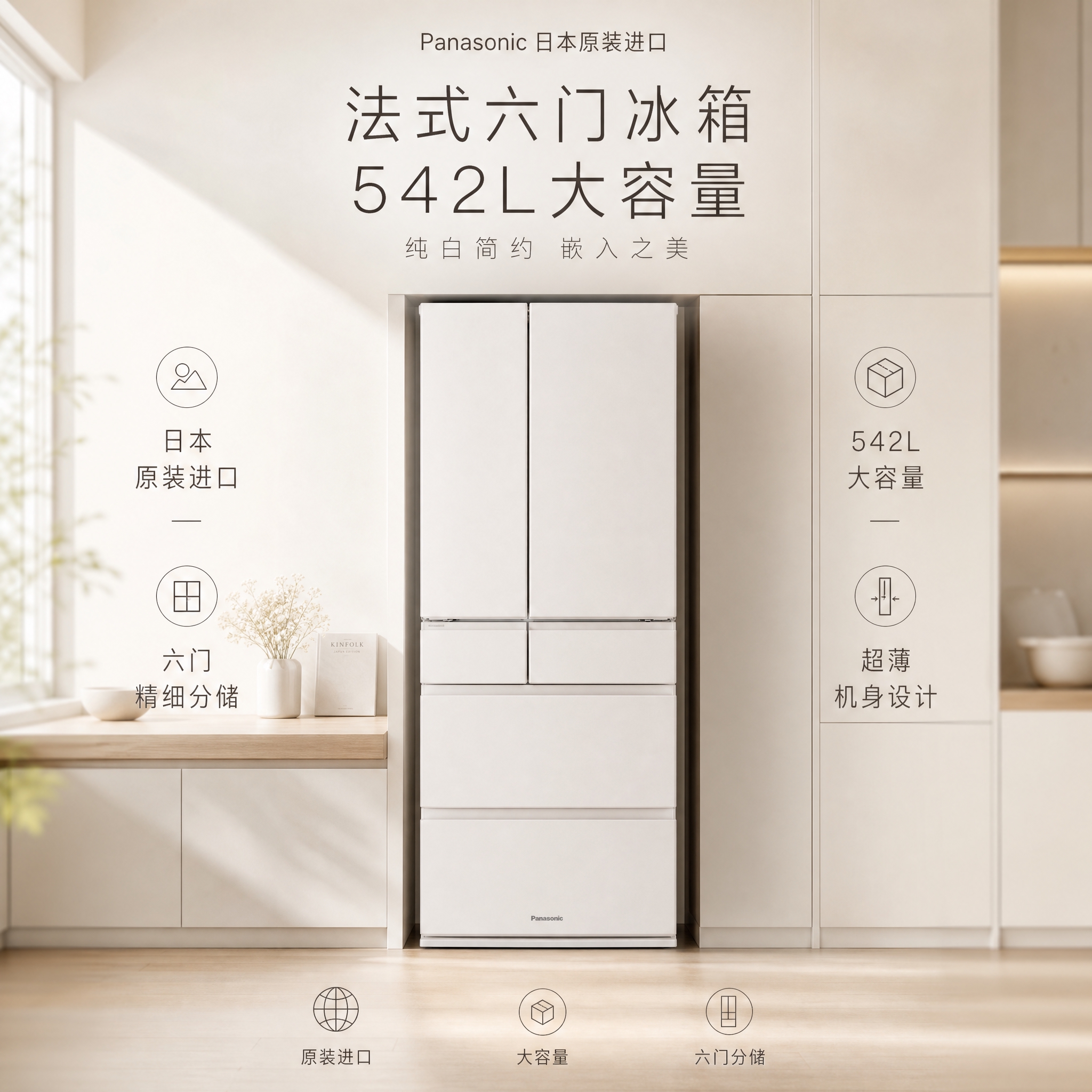 [单张主图] 日本原装进口松下542升法式六门冰箱（白色款）高… - 图片创意预览