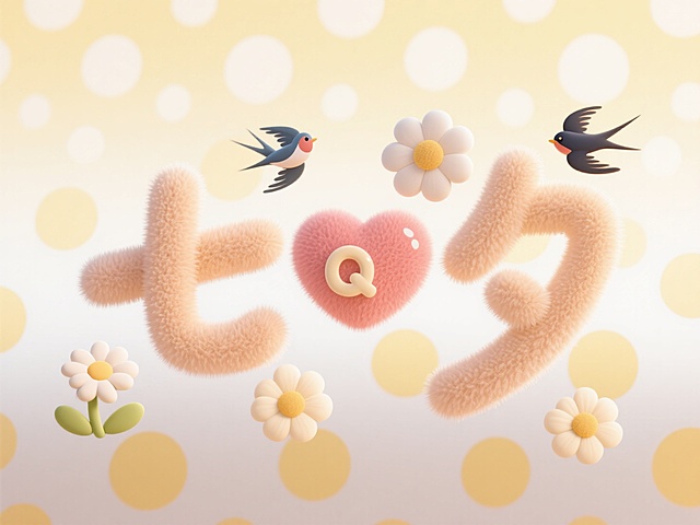 软3D风设计，毛发生长质感字母与心形，配以可爱小鸟和花朵，营造甜美卡通氛围。
