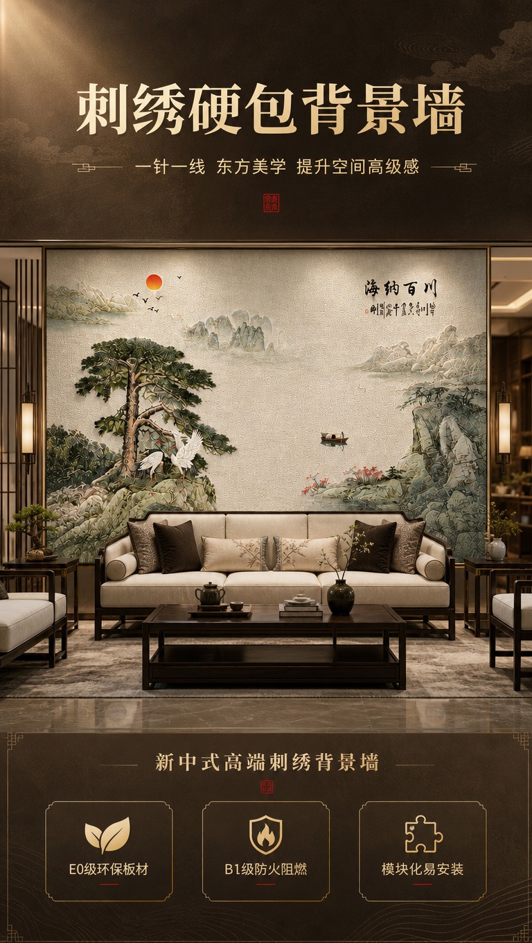 [商品] 使用【图1】锦云江山款刺绣硬包背景墙；保留刺绣硬包的… - 图片创意预览