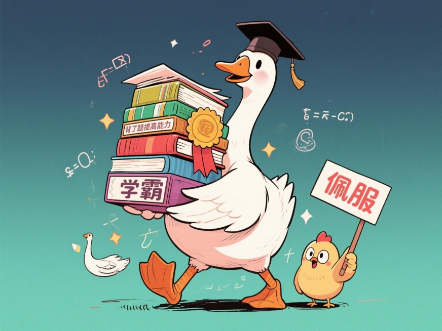 搞笑漫画风格，内容为“鹅背了题，提高了能力”预览效果