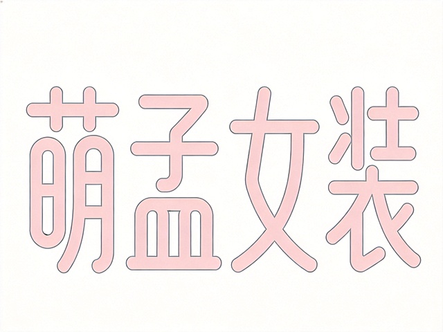 干净的纯白色背景。平面艺术字体设计，四字主体文字"萌孟女装"，所有文字单行横向排列，女性优雅风格，圆角无衬线字体，几何切割结合曲线设计感，浅粉色字体搭配浅灰色细描边，所有笔画圆润流畅，结构简约清晰。仅包含四个字："萌孟女装"，不得增加、遗漏或替换任何一个字。文字整体必须完整呈现在画面内不可被裁切，四周留有安全边距。比例宽:高 4:3。