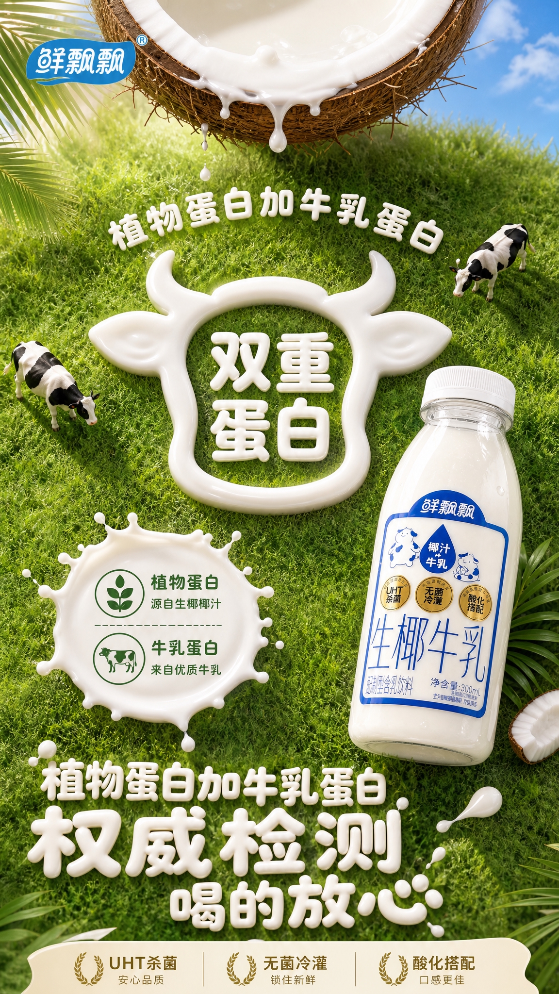 [商品] 使用【图1】鲜飘飘生椰牛乳300ml瓶装；保留透明瓶… - 图片创意预览