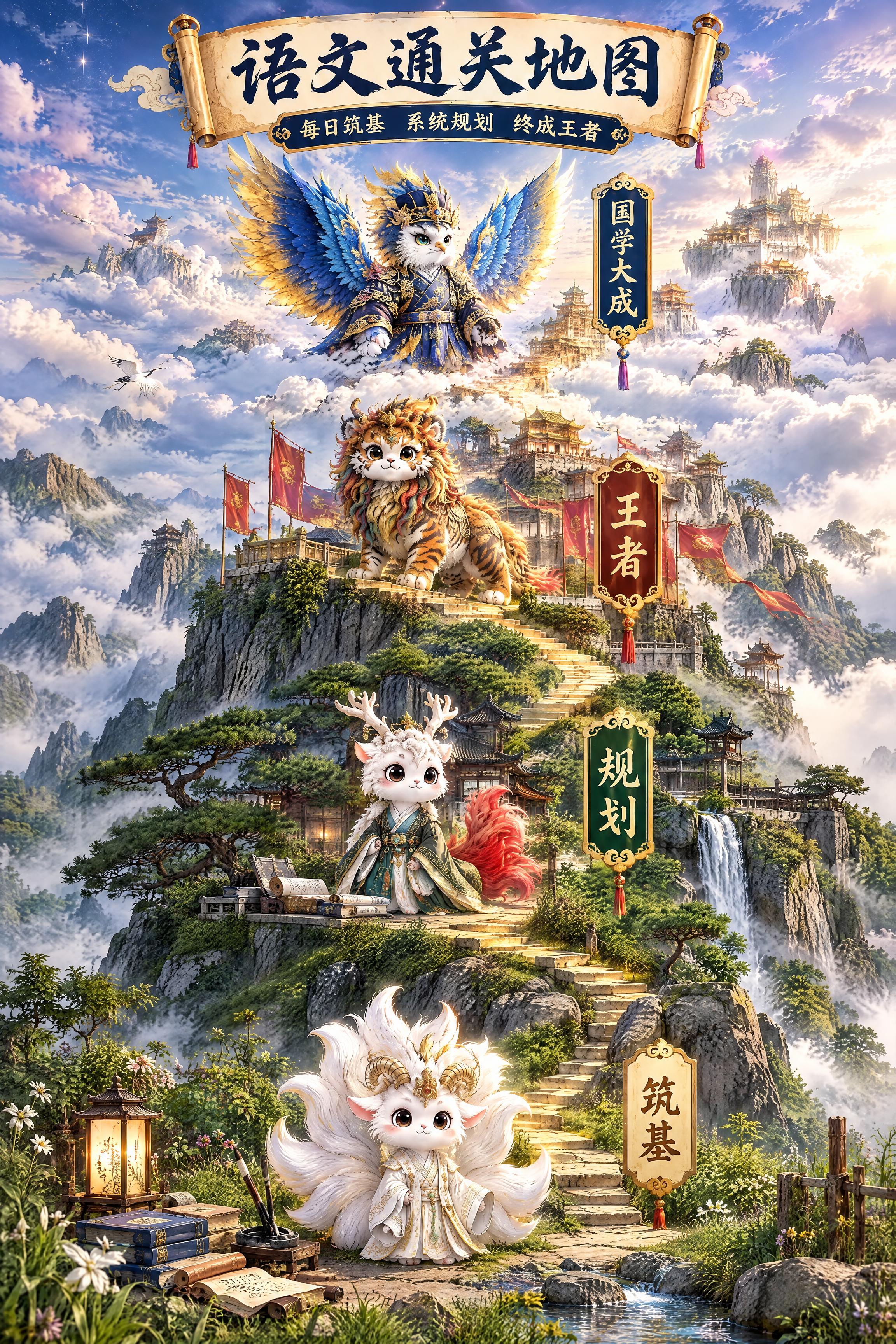 基于参考图的语文通关地图，将场景改为更写实逼真的风格，像真实的… - 图片创意预览