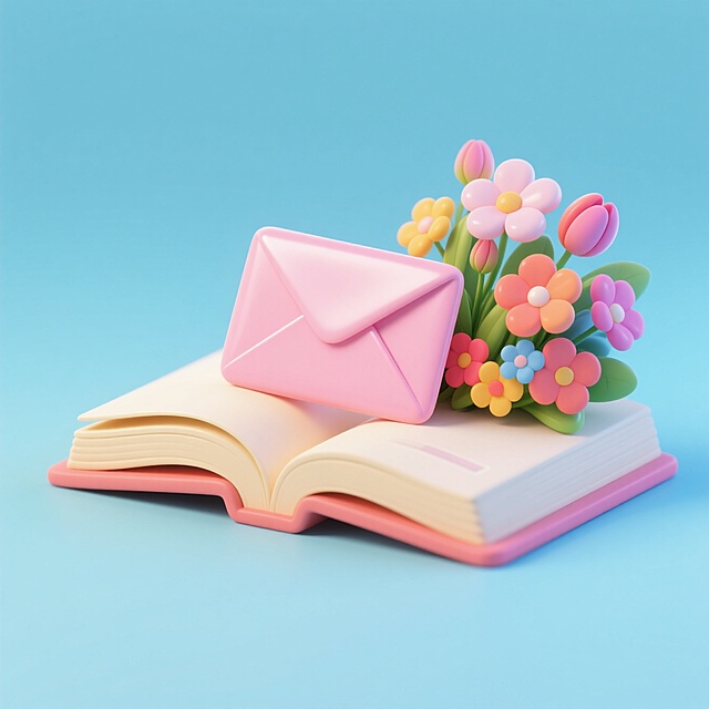 软3D风设计，清新甜美，书信与花束相映，营造可爱温馨氛围。
