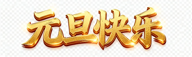 帮我生成“元旦快乐”的海报字体，要PNG格式