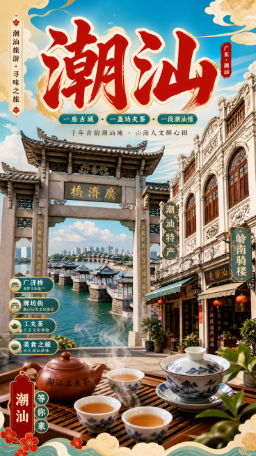 生成竖版潮汕旅游海报预览效果