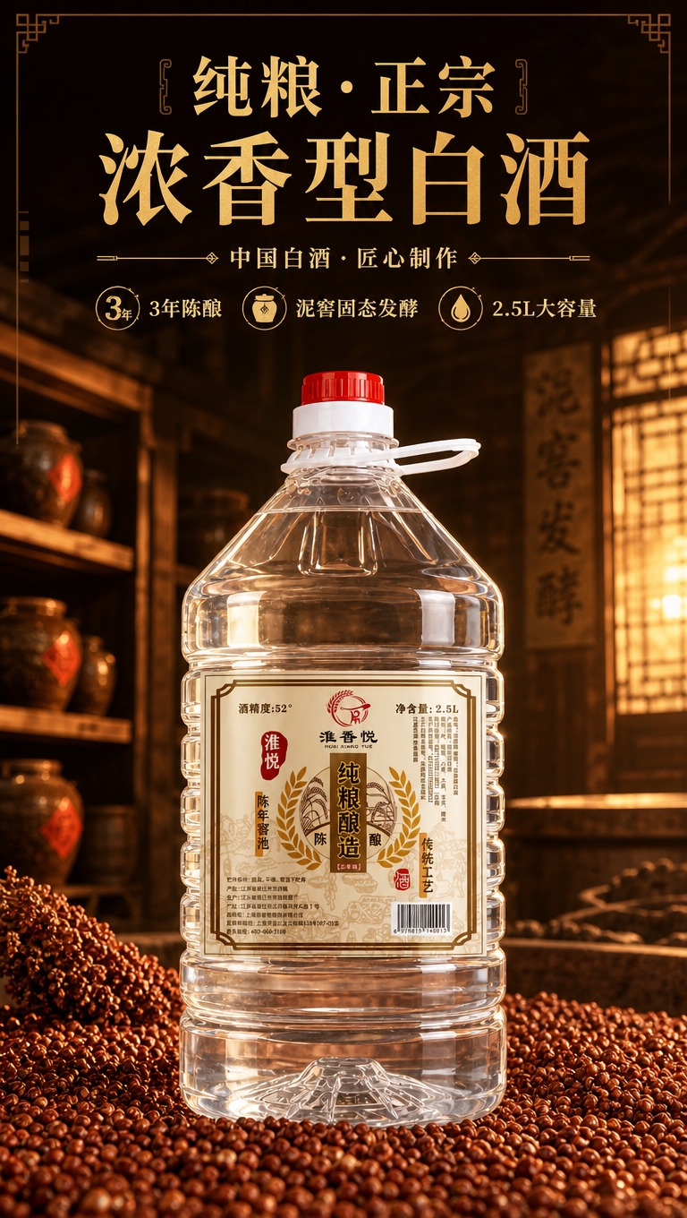 [商品] 使用【图1】淮香悦3年陈浓香型白酒2.5L桶装；保留… - 图片创意预览