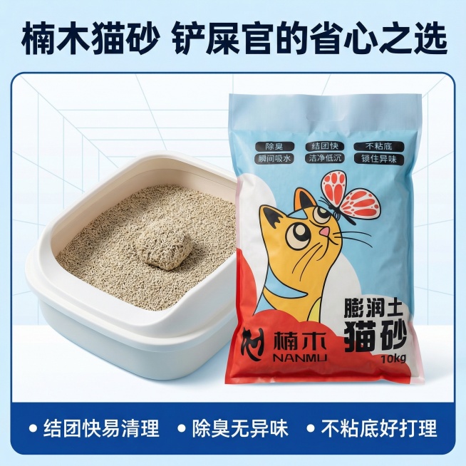 我的产品是猫砂，帮我做10张主图预览效果