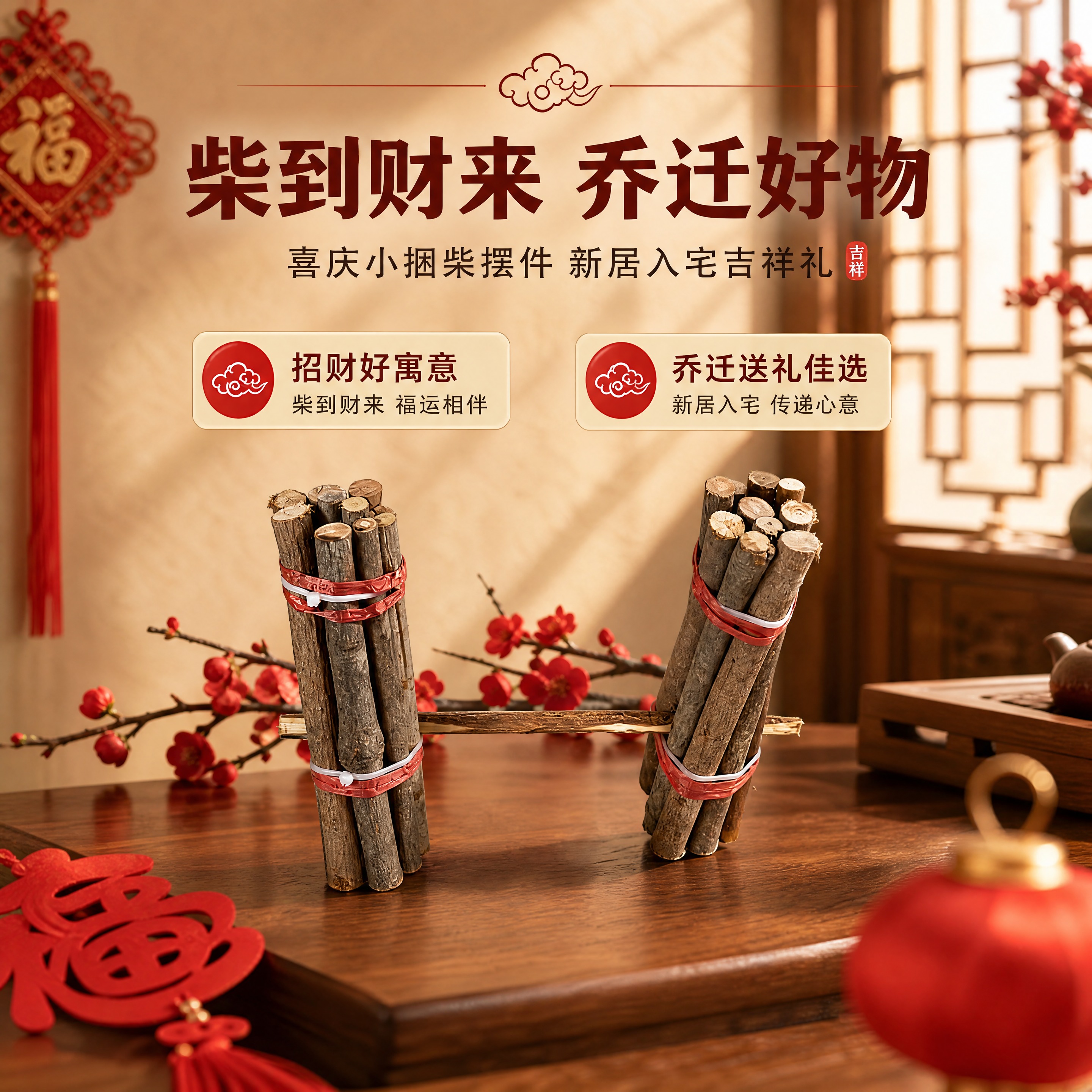 [商品] 使用【图1】红绳捆扎款小捆柴摆件；保留木质枝干结构、… - 图片创意预览