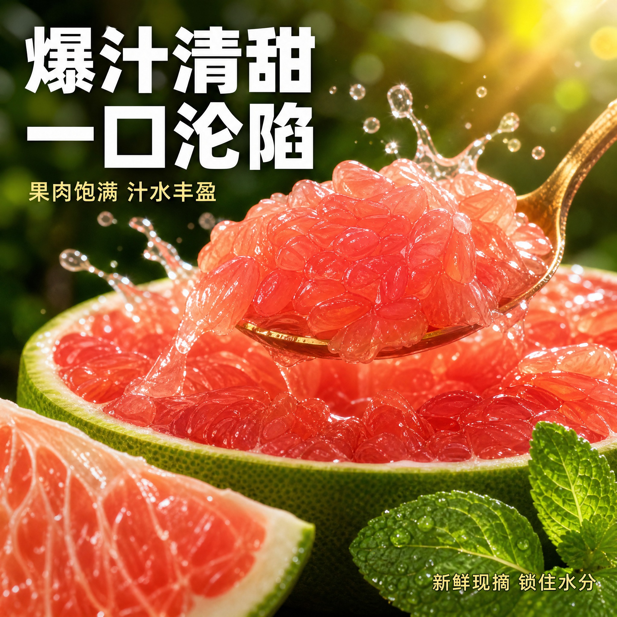 [主图-3] 泰国红宝石翡翠柚子细节微距与爆汁效果图，微观种草… - 图片创意预览