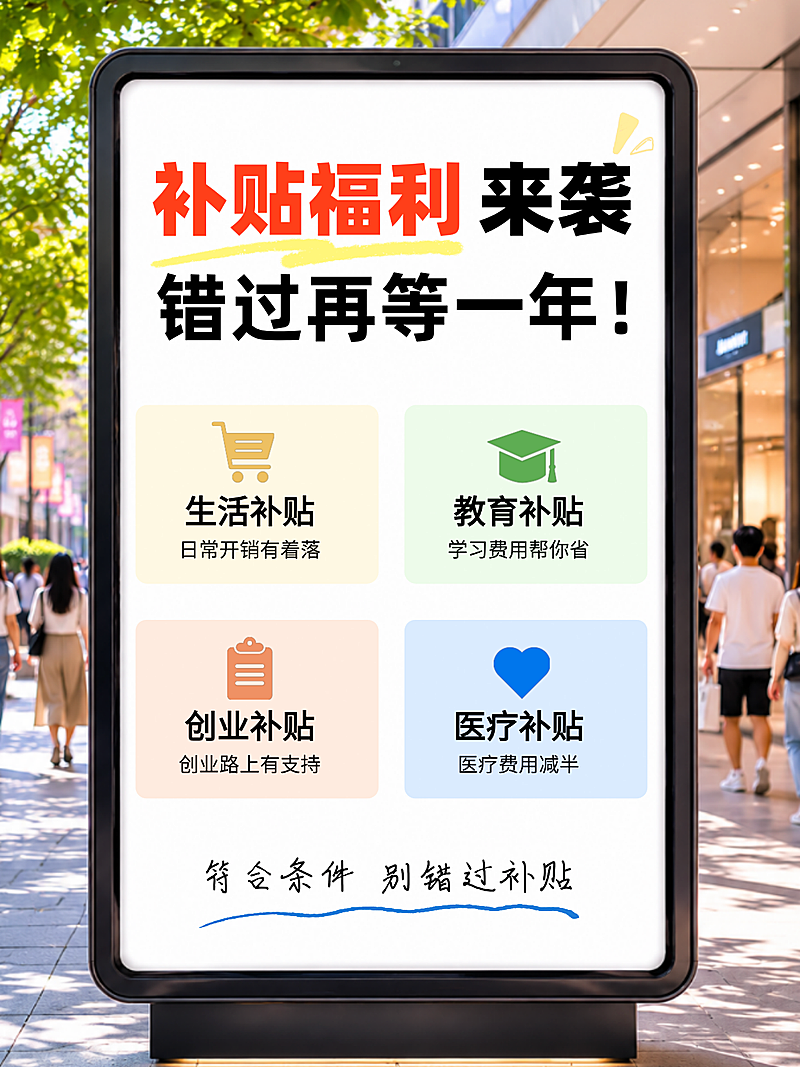 政策补贴福利资讯分享科普大字实景风小红书封面