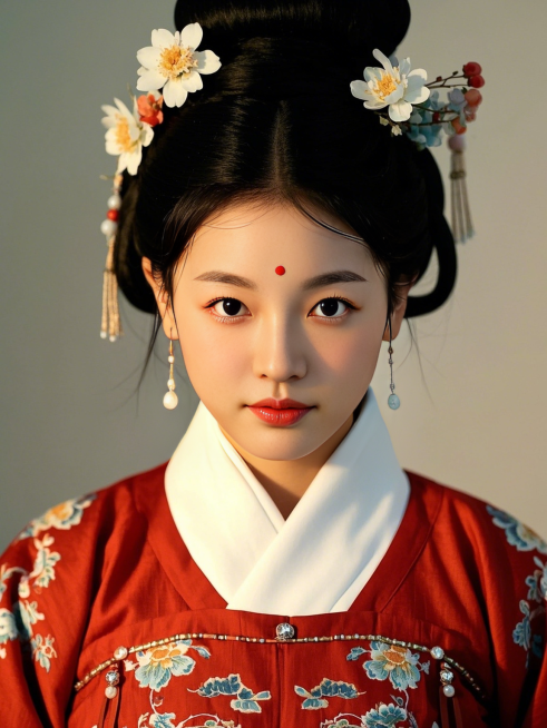 女生，汉服证件照，国风，纯色背景预览效果