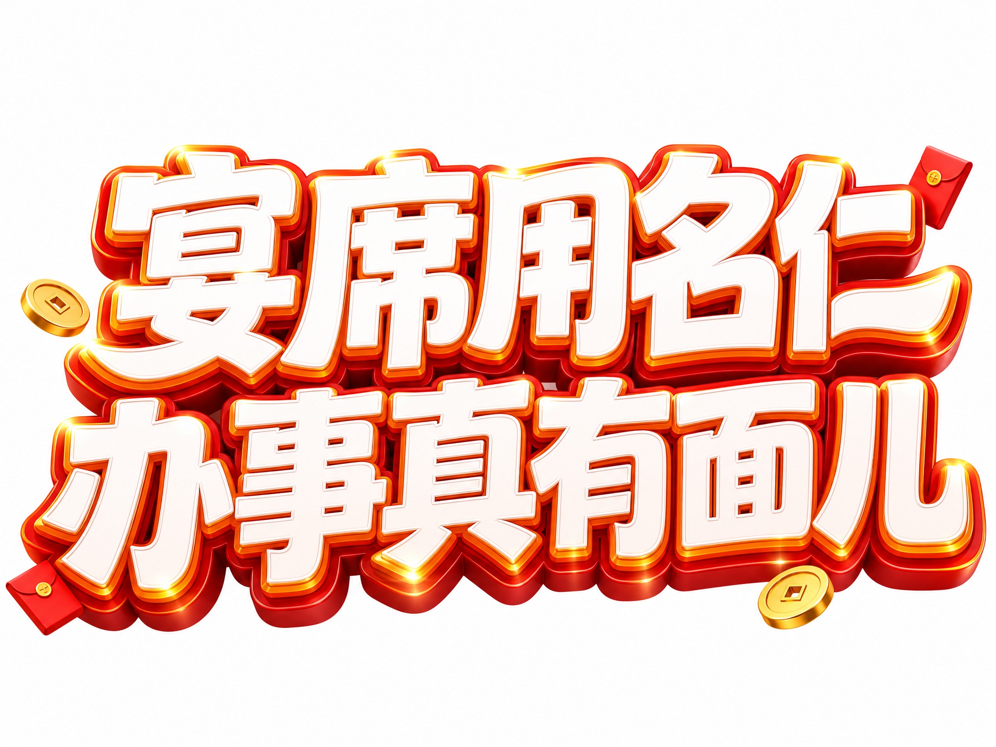 白色干净背景，创意黑体3D立体艺术字设计，两行排列，第一行"宴… - 图片创意预览
