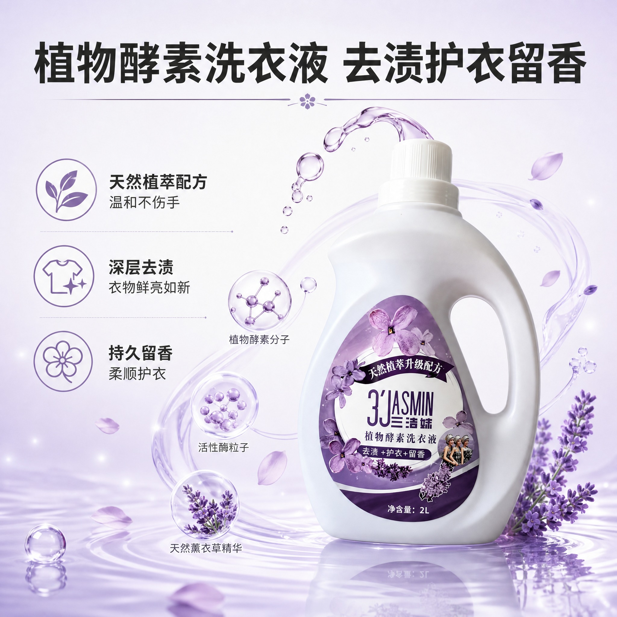 [商品] 使用【图3】植物酵素洗衣液产品；保留白色大瓶形状、侧… - 图片创意预览