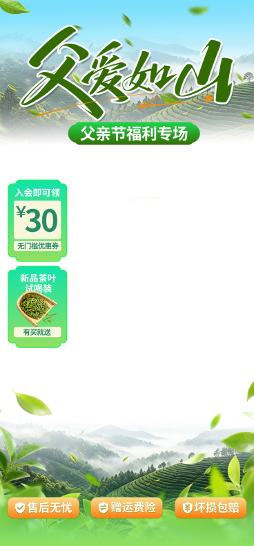 父亲节茶叶节日促销宣传电商直播背景贴片组合预览效果