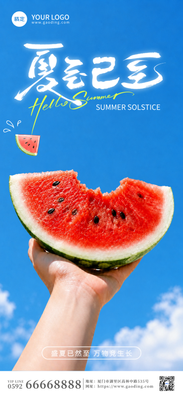 夏至节气祝福问候清新感通用全屏竖版海报预览效果